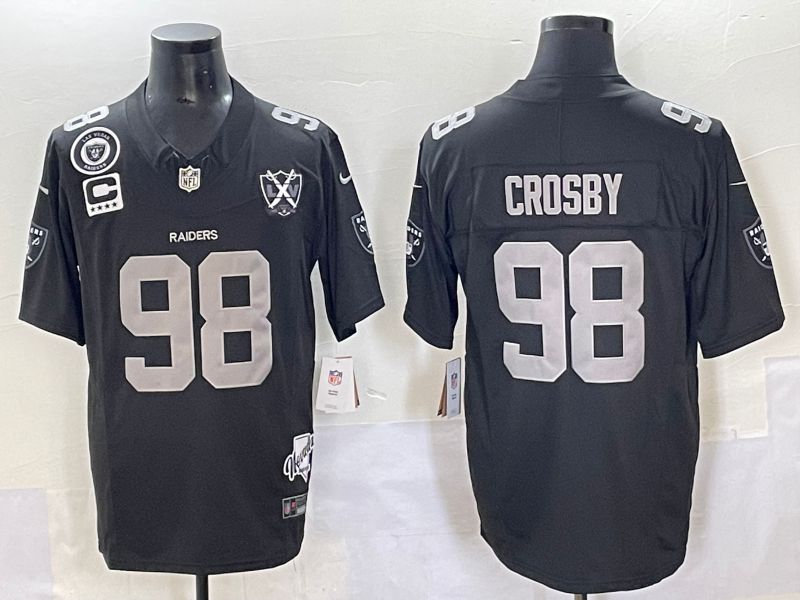 Men 2025 Oakland Raiders 98 Crosby Black Throwback Three generations Nike Limited NFL Jersey style 3